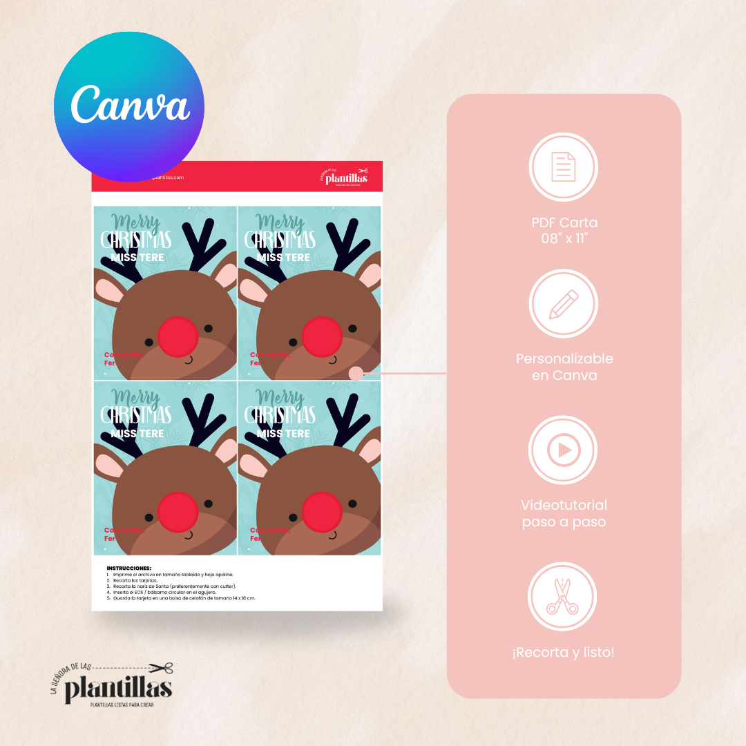 Tarjetas Navideñas  para Bálsamo Labial EOS o Chocolate - Editables en Canva
