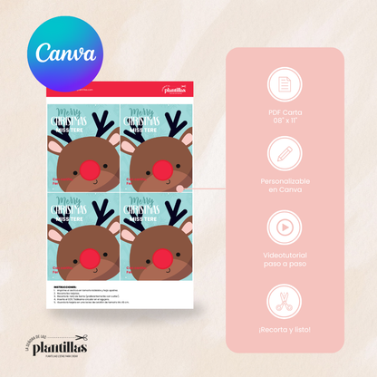 Tarjetas Navideñas  para Bálsamo Labial EOS o Chocolate - Editables en Canva