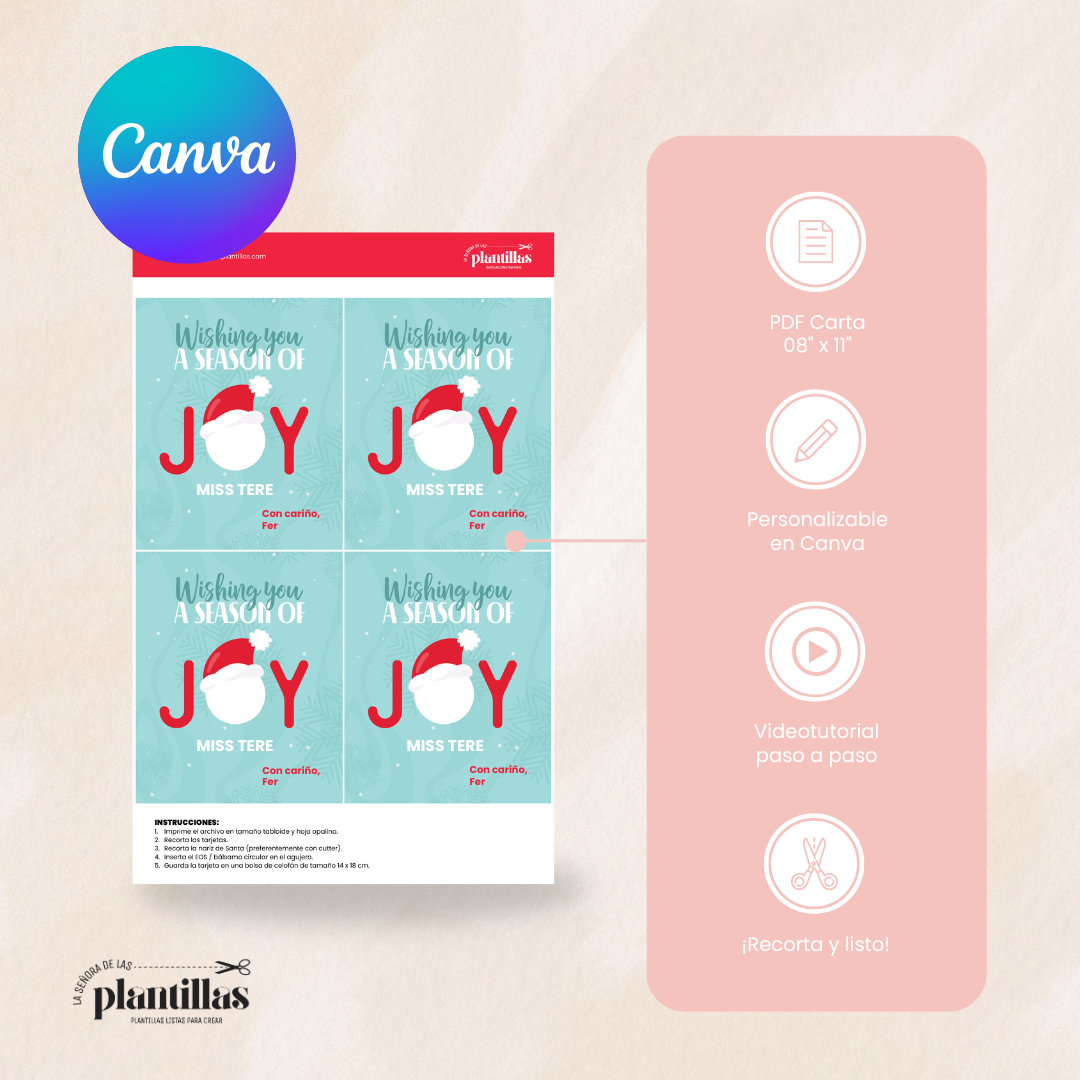 Tarjetas Navideñas  para Bálsamo Labial EOS o Chocolate - Editables en Canva